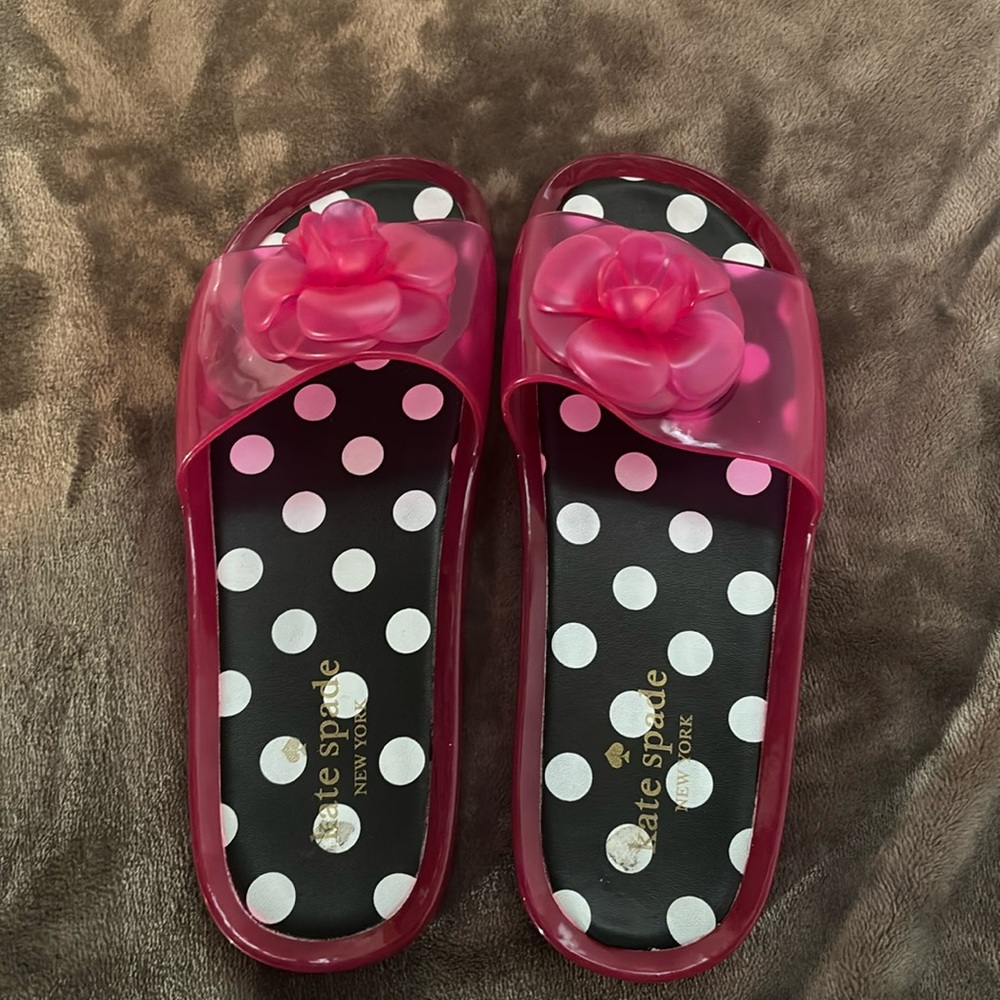 KATE SPADE Jelly Slides. Fuchsia and Polka Dot. Size 8. New without tags